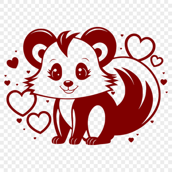 A cartoon skunk with love hearts, designed as a vector graphic.