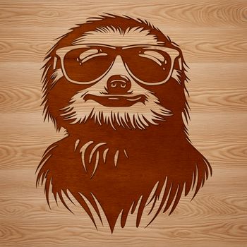 A sloth's head with sunglasses, designed as vector art for digital use.