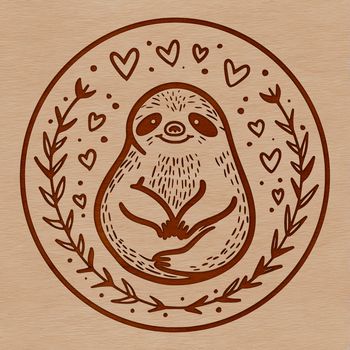 A sloth with love hearts, illustrated in vector format as a digital graphic.