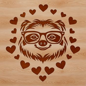 A sloth with love hearts surrounding its head, created as a vector design for various cutting machines.