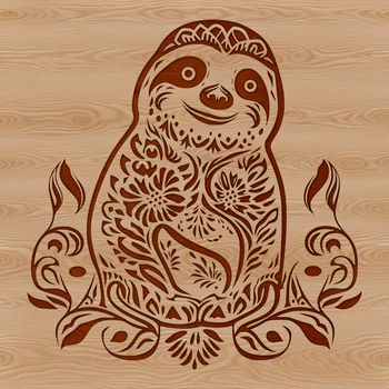 A cartoon sloth with ornate details, suitable for vector graphics.