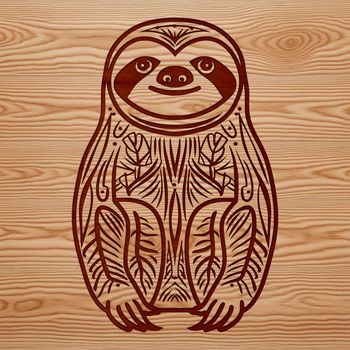 A colorful illustration of a sloth in a tropical environment.