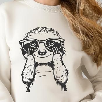 A cute sloth character wearing glasses in a vector design.