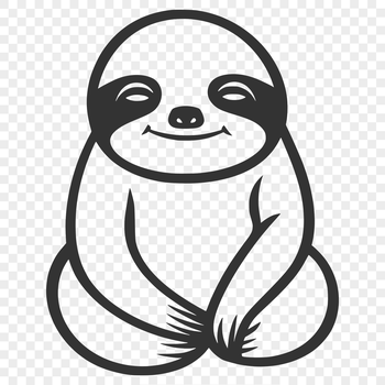 A simple line drawing illustration of a sloth animal from head to toe.