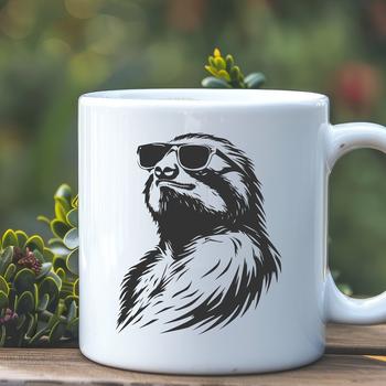 A sloth wearing trendy sunglasses lounging in its natural habitat.