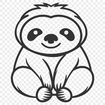 A simple line drawing of a sloth in full body pose, sitting comfortably.