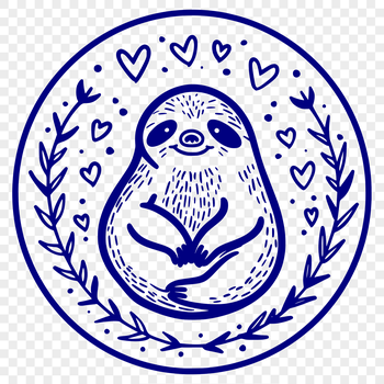 An illustration of a sloth with hearts surrounding its body.