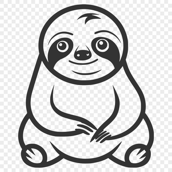 A simple line drawing of a sloth in full body pose, suitable for digital and craft projects.