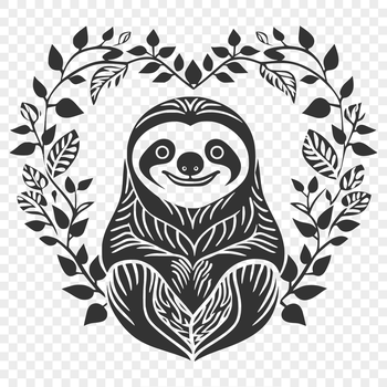 A sloth depicted in full-body form with floral elements integrated into its fur.