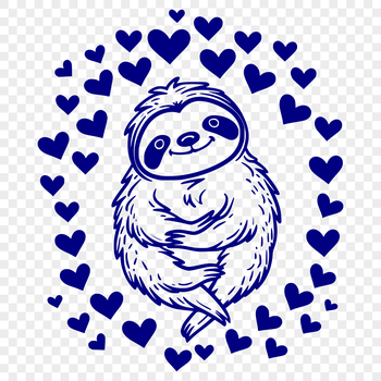 A cute sloth with love hearts surrounding it, perfect for clip art and vector design projects.
