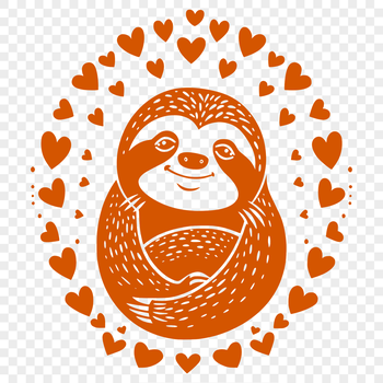 A full-body illustration of a sloth with love hearts surrounding it, created in vector format for easy editing.