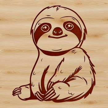A digital illustration of a sloth in a forest environment, suitable for vector art designs.