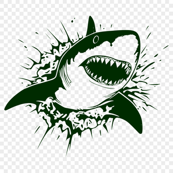 A stylized illustration of a shark smashing through a wall, created as a vector graphic.