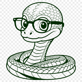 A cartoon snake with glasses on its head.