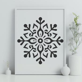 A intricately designed snowflake with delicate lines and symmetrical patterns.