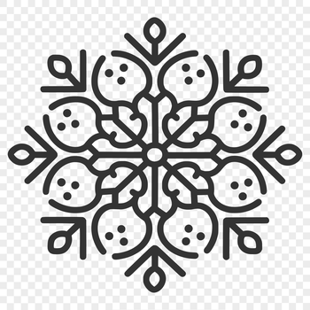 A delicate, symmetrical snowflake design suitable for winter-themed projects.