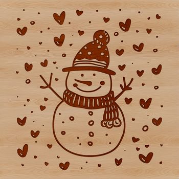 A winter-themed snowman with love hearts, created using vector design techniques.