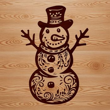 A simple winter scene featuring a snowman made from stacked snow blocks.
