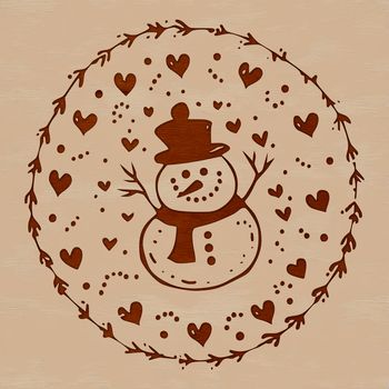 A snowman made with love hearts in the winter season.