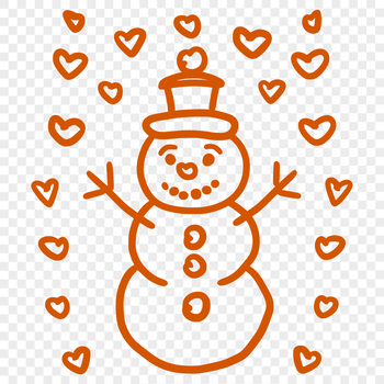 A digital illustration of a snowman designed with winter-themed love hearts, perfect for Christmas decorations.