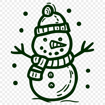 A cartoon snowman made from three stacked spheres of snow with a carrot nose and coal eyes.