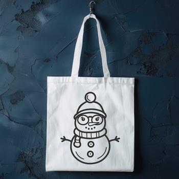 A cartoon snowman made from stacked snow blocks, wearing a hat and scarf, set against a winter wonderland background.