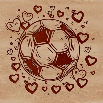 A vector illustration of a soccer ball with love hearts pattern.