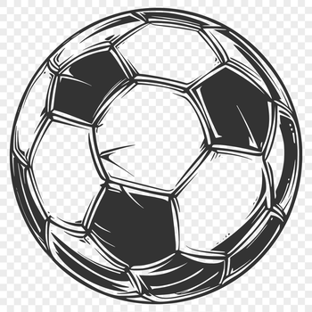A white and black football with panel lines and textured surface, ideal for vector art designs.