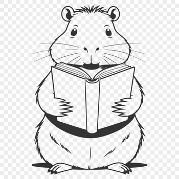 A semi-aquatic rodent reading a book in a serene outdoor setting.