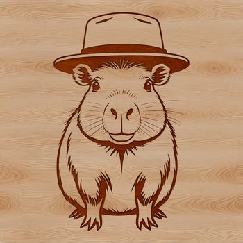 A digital illustration of a capybara animal with a hat, suitable for vector art designs.