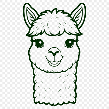 A colorful illustration of a South American camelid animal with soft fur and long neck.