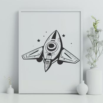 Illustrative space vessel design for digital cutting machines like Cricut or laser cutters.