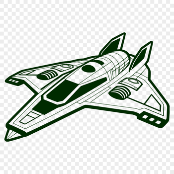 Vector graphic illustration of a futuristic spaceship soaring through outer space.