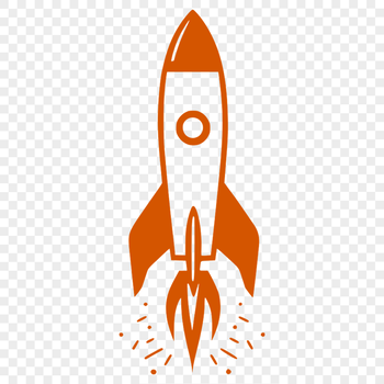 A stylized illustration of a spaceship in space with various features such as engines and control panels.