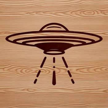 A futuristic spaceship hovering in space with stars and planets in the background.