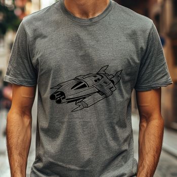 Illustrative digital vector art of a spaceship in space, suitable for cutting machines or laser cutters.