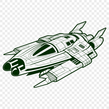 SVG illustration of a futuristic spaceship in space.