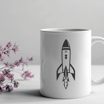 Detailed space-themed SVG design featuring a stylized rocket ship, ideal for commercial and personal use in graphic projects.
