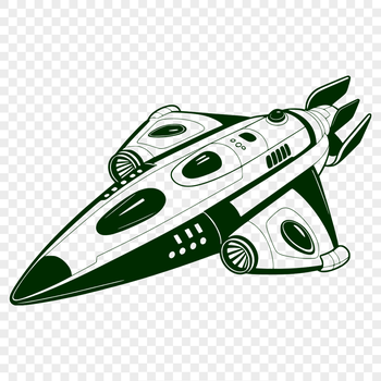 Illustrated 2D spaceship graphic in vector format.