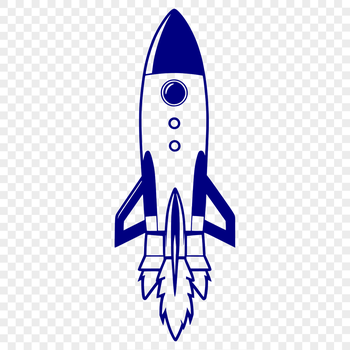 A digital illustration of a futuristic rocket ship soaring through the cosmos.