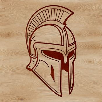 A detailed illustration of a warrior wearing ancient Greek armor, including a helmet.