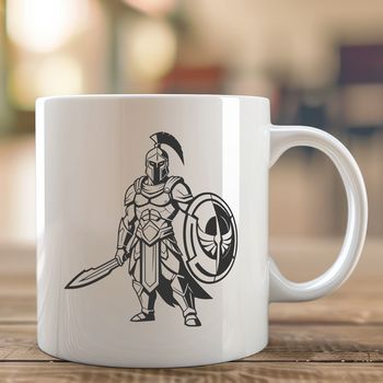 A medieval warrior in ancient Greek armor, suitable for use in graphic design projects.