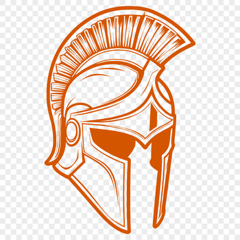 A detailed illustration of a traditional Greek warrior wearing a helmet and carrying a shield.