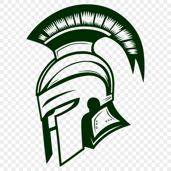 An illustration of a Greek warrior from ancient Sparta, wearing a traditional helmet and ready for battle.