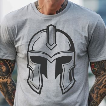 Male warrior wearing ancient Greek helmet and armor in vector format.