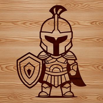 A detailed illustration of a Spartan warrior in ancient Greek armor.