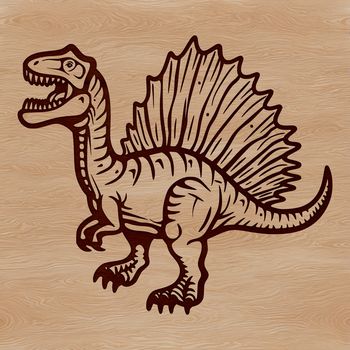 Illustration of a Spinosaurus, a prehistoric carnivorous dinosaur with a distinctive sail on its back.