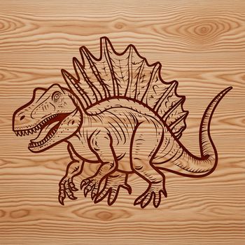 A prehistoric spinosaurus dinosaur standing in a natural landscape, suitable for vector design.