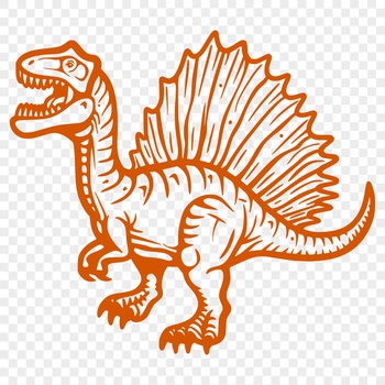 A detailed illustration of a Spinosaurus in full body pose, designed as a vector graphic for various uses.