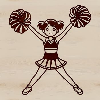 A young girl in a sport uniform and pom-poms, posing with confidence, ideal for creating custom designs or stencils.